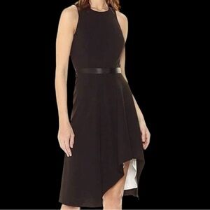 Calvin Klein Black & White Scuba A-Line Dress With Asymmetric Hemline Size 12